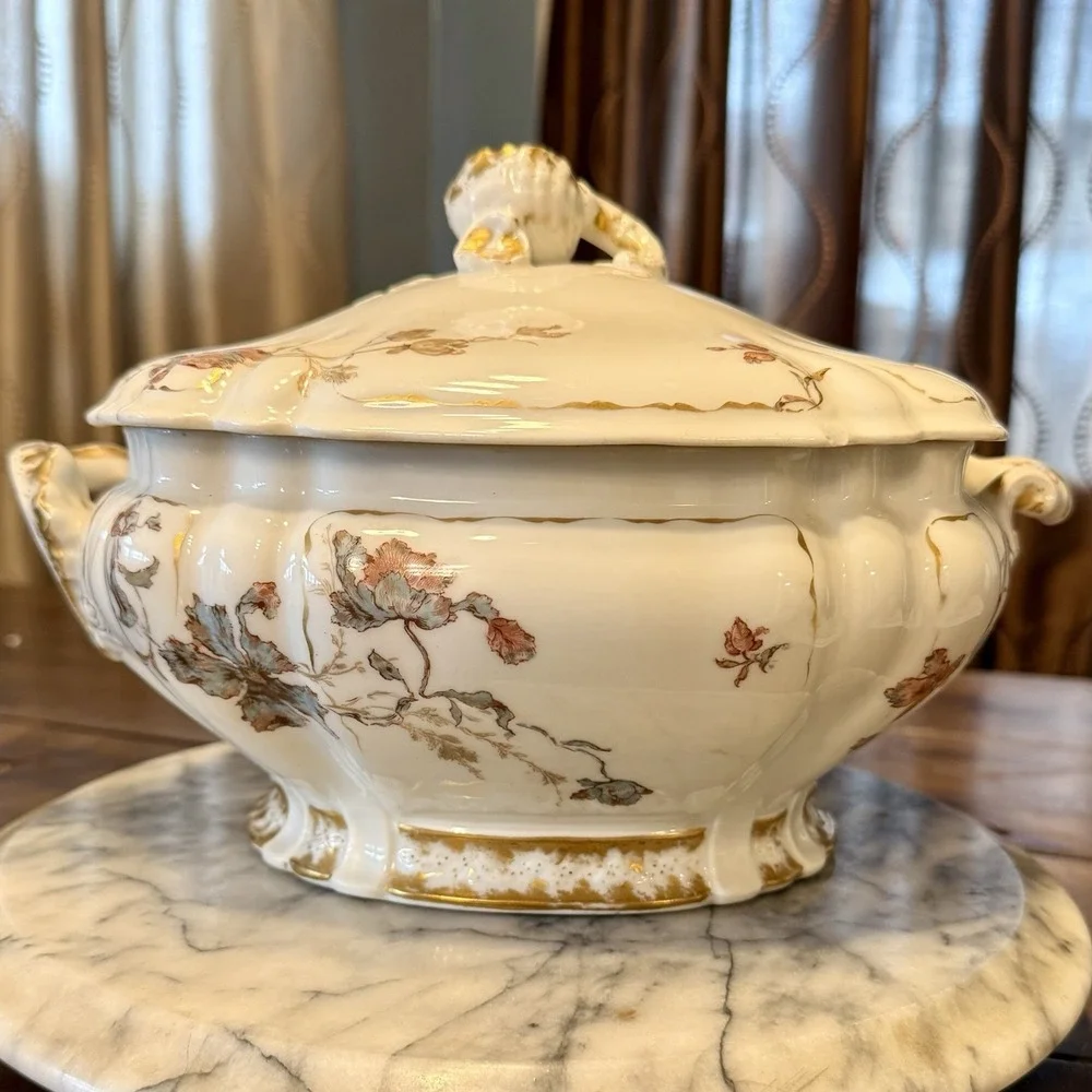 VTG Antique 1880s Haviland LIMOGES Oyster Shell Lid Soup Tureen‎ Hand Painted